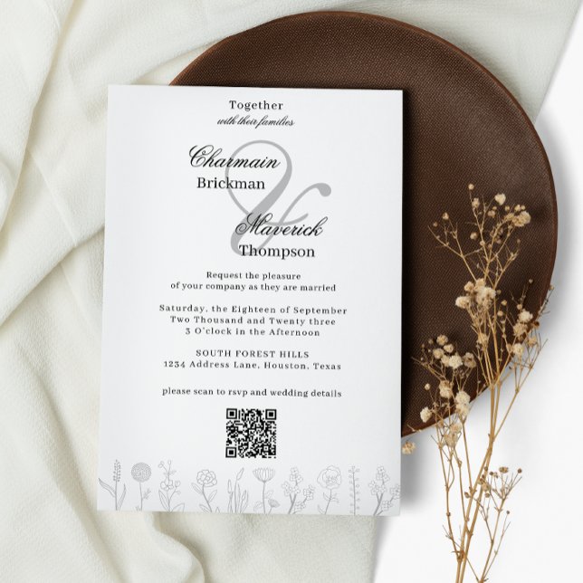 Invitation Mariage de code Qr à la main noire et blanche (Créateur téléchargé)
