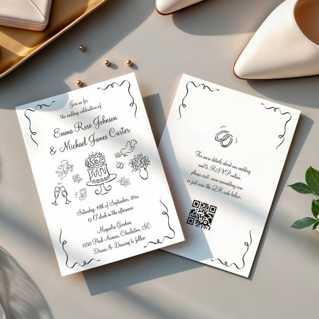 Invitation Mariage de code QR à main lunaire moderne (Créateur téléchargé)