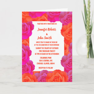 Invitation Mariage de code QR Abstrait OrangePink Floral Rose