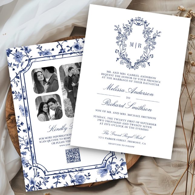 Invitation Mariage de code QR Crest de la Chinoiserie blanche (Créateur téléchargé)