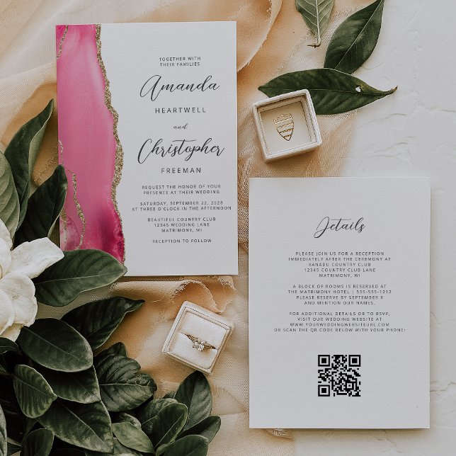 Invitation Mariage de code QR d'âge or rose (Créateur téléchargé)