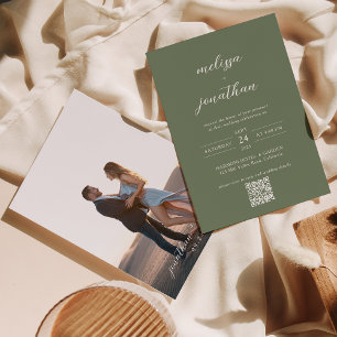 Invitation Mariage de code QR de code Deep Sage Green