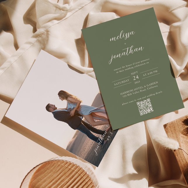 Invitation Mariage de code QR de code Deep Sage Green (Créateur téléchargé)
