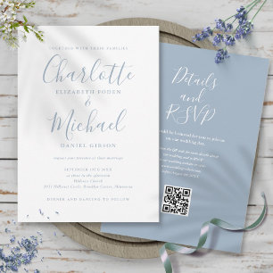 Invitation Mariage de code QR de code Dusty Blue Elegant