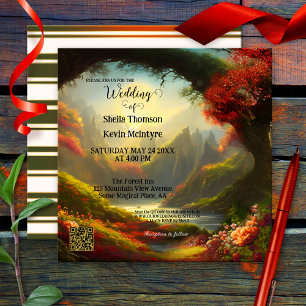 Invitation Mariage de code QR de la forêt enchantée magique