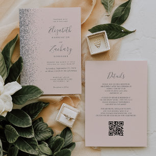 Invitation Mariage de code QR de la Parties scintillant argen