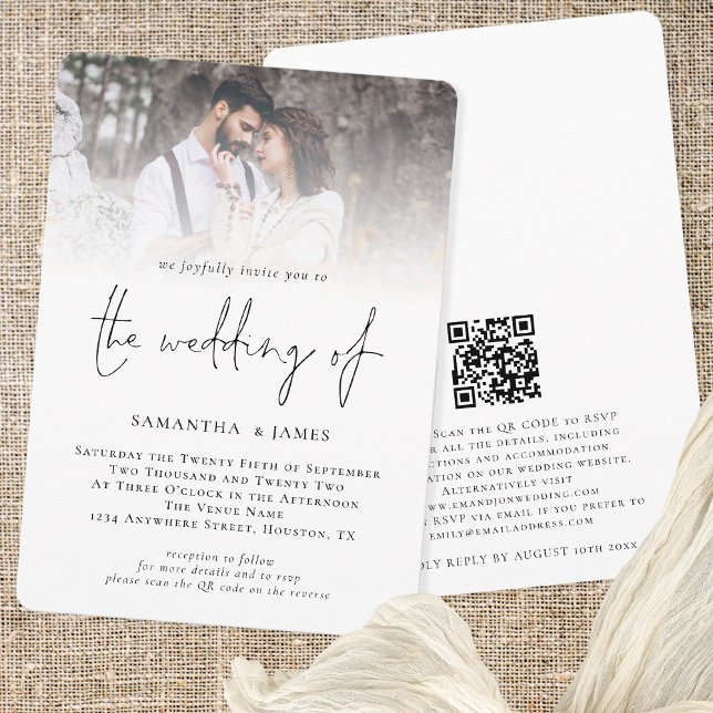 Invitation Mariage de code QR de la photo de script moderne (Créateur téléchargé)