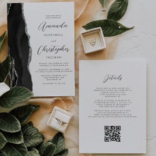 Invitation Mariage de code QR de l'Agate d'argent noir