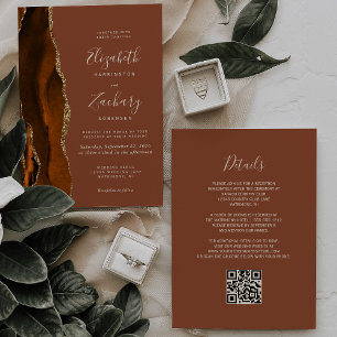 Invitation Mariage de code QR de rouille or orange brûlé