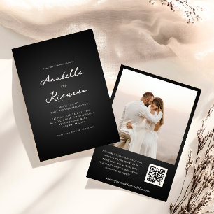 Invitation Mariage de code QR de script noir minimaliste
