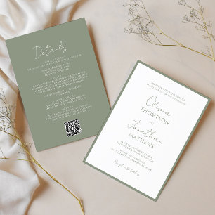Invitation Mariage de code QR du script de bordure vert simpl