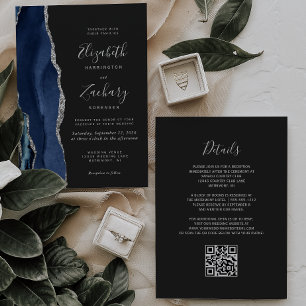 Invitation Mariage de code QR foncé bleu marine moderne
