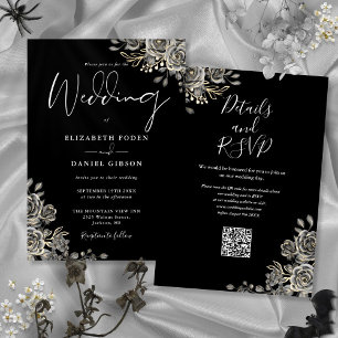 Invitation Mariage de code QR gothique noir et blanc