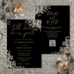 Invitation Mariage de code QR gothique noir et or