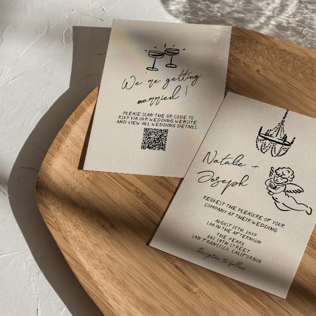 Invitation Mariage de code QR irky écrit à main rétro (Créateur téléchargé)