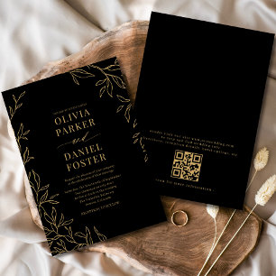 Invitation Mariage de code QR minimaliste Black Gold