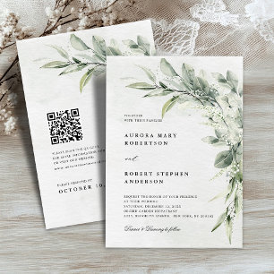 Invitation Mariage de code QR minimaliste Sage Green Eucalypt