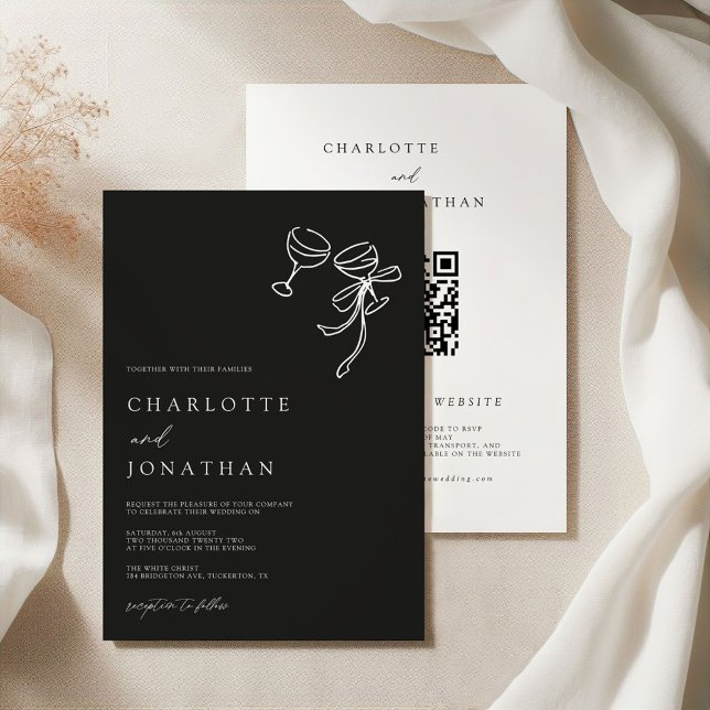 Invitation Mariage de code QR moderne à main noire (Créateur téléchargé)
