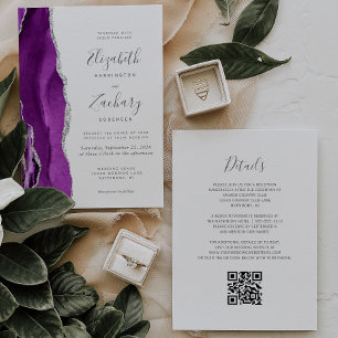 Invitation Mariage de code QR moderne violet argenté