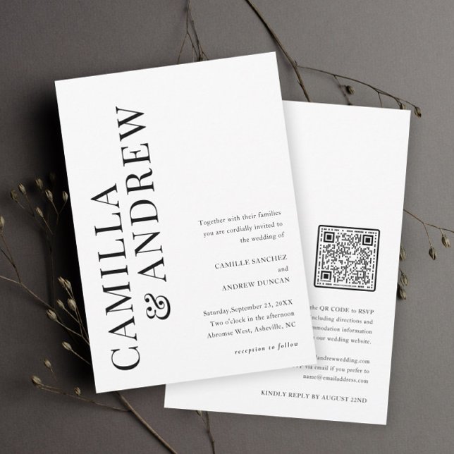 Invitation Mariage de code QR noir et blanc (Créateur téléchargé)