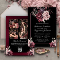 Mariage de code QR noir Moody Floral Frame noir
