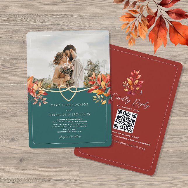 Invitation Mariage de code QR photo Automne (Créateur téléchargé)