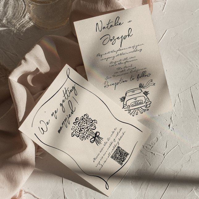 Invitation Mariage de code QR romantique dessiné à la main ré (Créateur téléchargé)