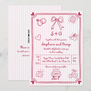 Invitation Mariage de code QR rose gribouillis à la main