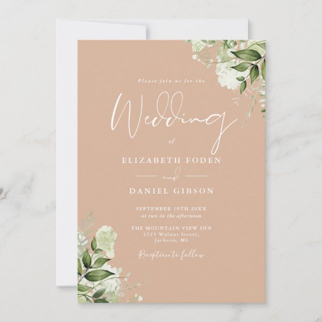 Invitation Mariage de code QR rustique Tan Floral (Devant)