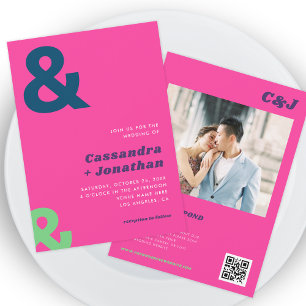 Invitation Mariage de code QR super rétro Hot Pink
