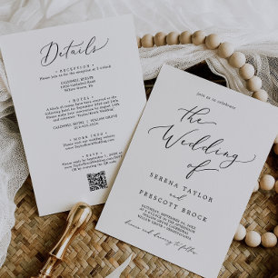 Invitation Mariage de code QR tout en un noir délicat