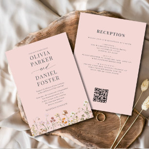 Invitation Mariage de code QR tout en un rose vierge rose