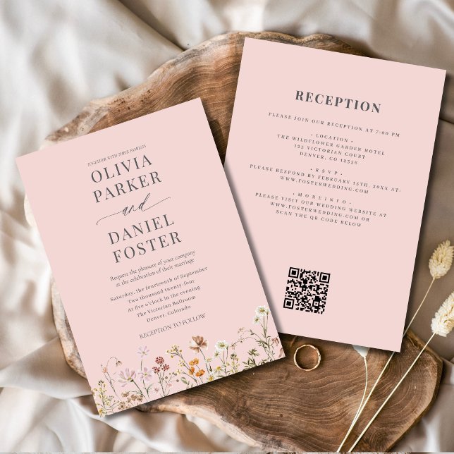 Invitation Mariage de code QR tout en un rose vierge rose (Créateur téléchargé)