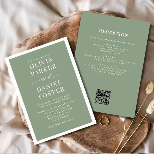 Invitation Mariage de code QR tout-en-un-Sage vert classique (Créateur téléchargé)