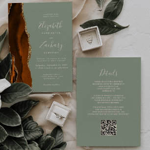 Invitation Mariage de code QR vert de l'âge d'or orange brûlé