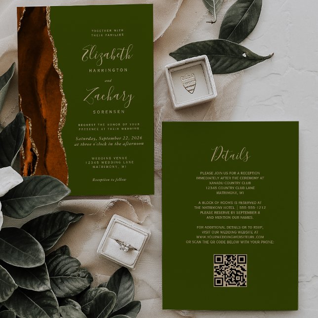 Invitation Mariage de code QR vert de l'orange brûlé (Créateur téléchargé)