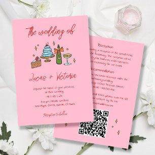 Invitation Mariage de code QR Whimsical retro rose main