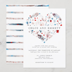 Invitation Mariage de coeur Boho rose pâle et en plumes