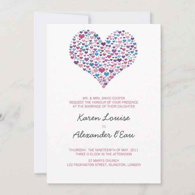 Invitation Mariage de coeur doux (Devant)