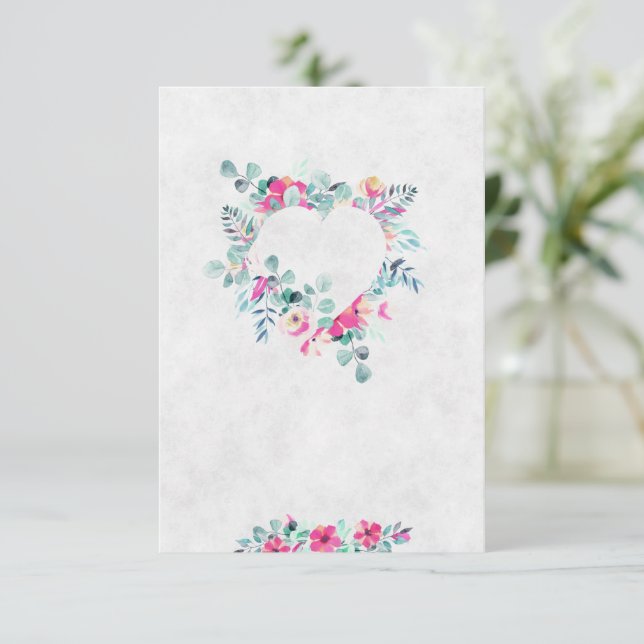 Invitation Mariage de coeur floral couleur rose vierge (Debout devant)
