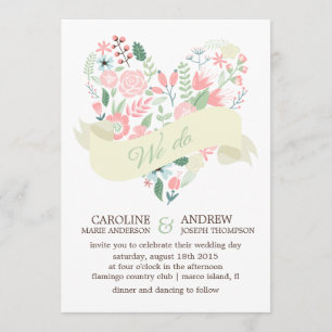 Invitation Mariage de coeur floral moderne