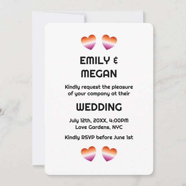 Invitation Mariage de coeur gay minimaliste du couple lesbien (Devant)