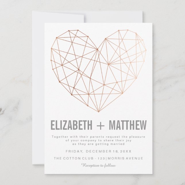 Invitation Mariage de coeur géométrique rose moderne (Devant)