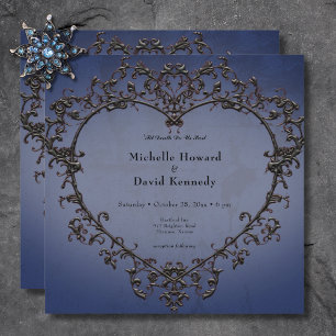 Invitation Mariage de coeur gothique noir et bleu en fibre