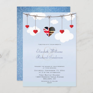 Invitation Mariage de coeur romantique britannique américain