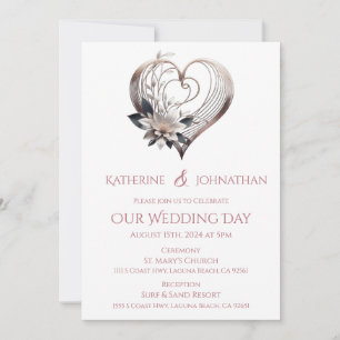 Invitation Mariage de coeur rose moderne