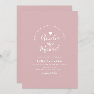 Invitation Mariage de coeur rose muet minimal
