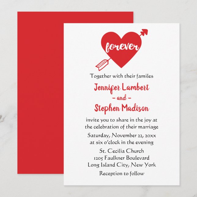 Invitation Mariage de coeur rouge noir et blanc moderne (Devant / Derrière)