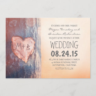 Invitation Mariage de coeur sculpté rustique