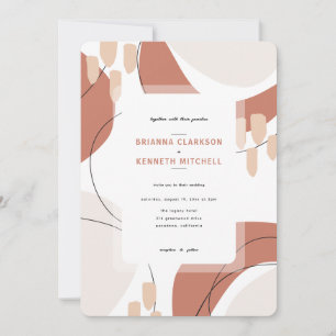 Invitation Mariage de coin arrondi Abstrait en terre cuite mo